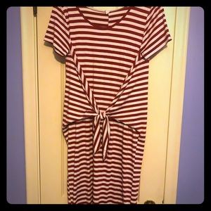 Pink Blush Red Striped Tie Front Midi Dress